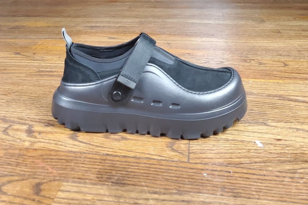 Raw black shoe product photo taken without a studio before Portrait Drop