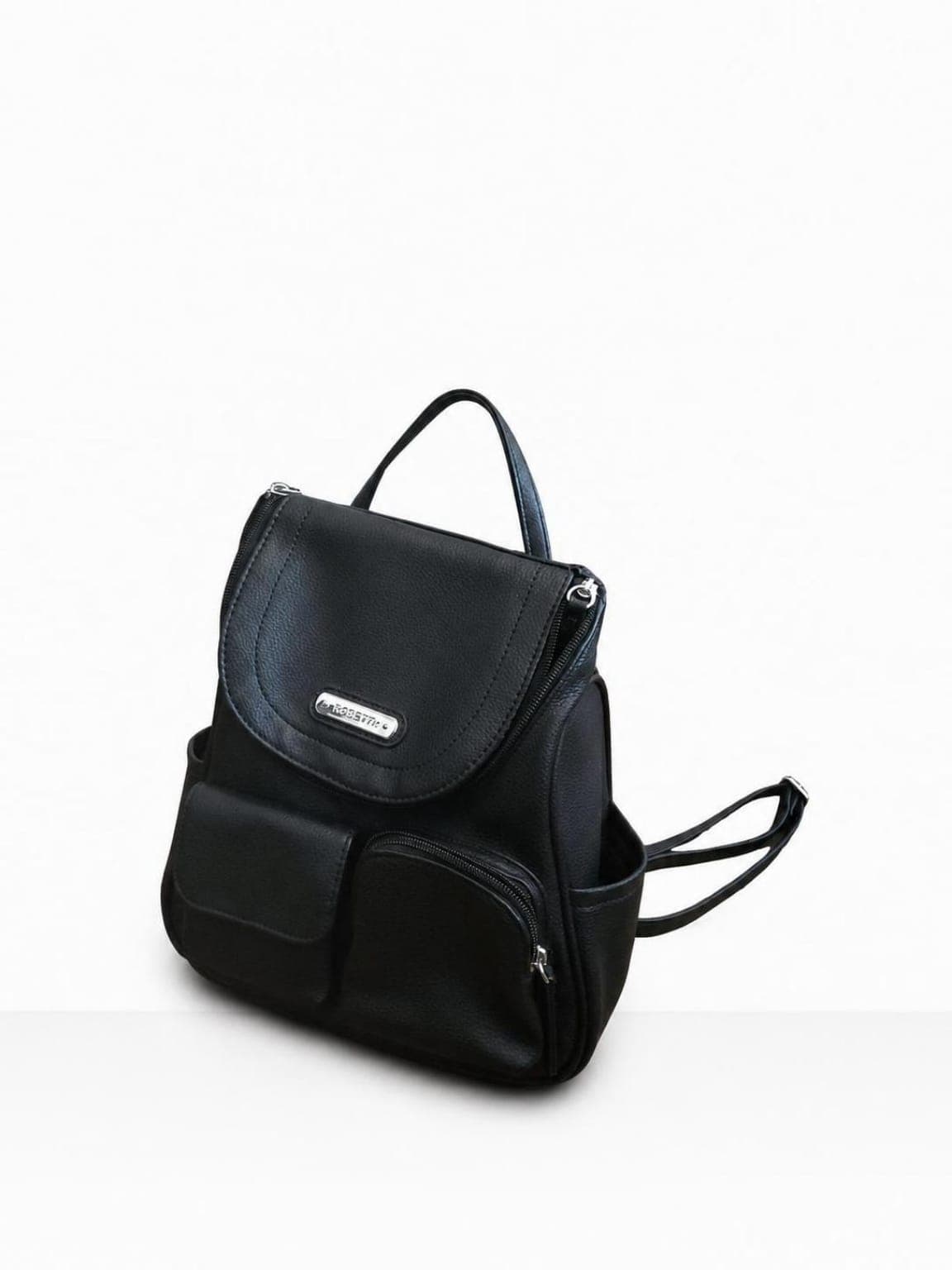 Seller-ready black backpack image on a clean white backdrop after Portrait Drop Professional Studio Finish